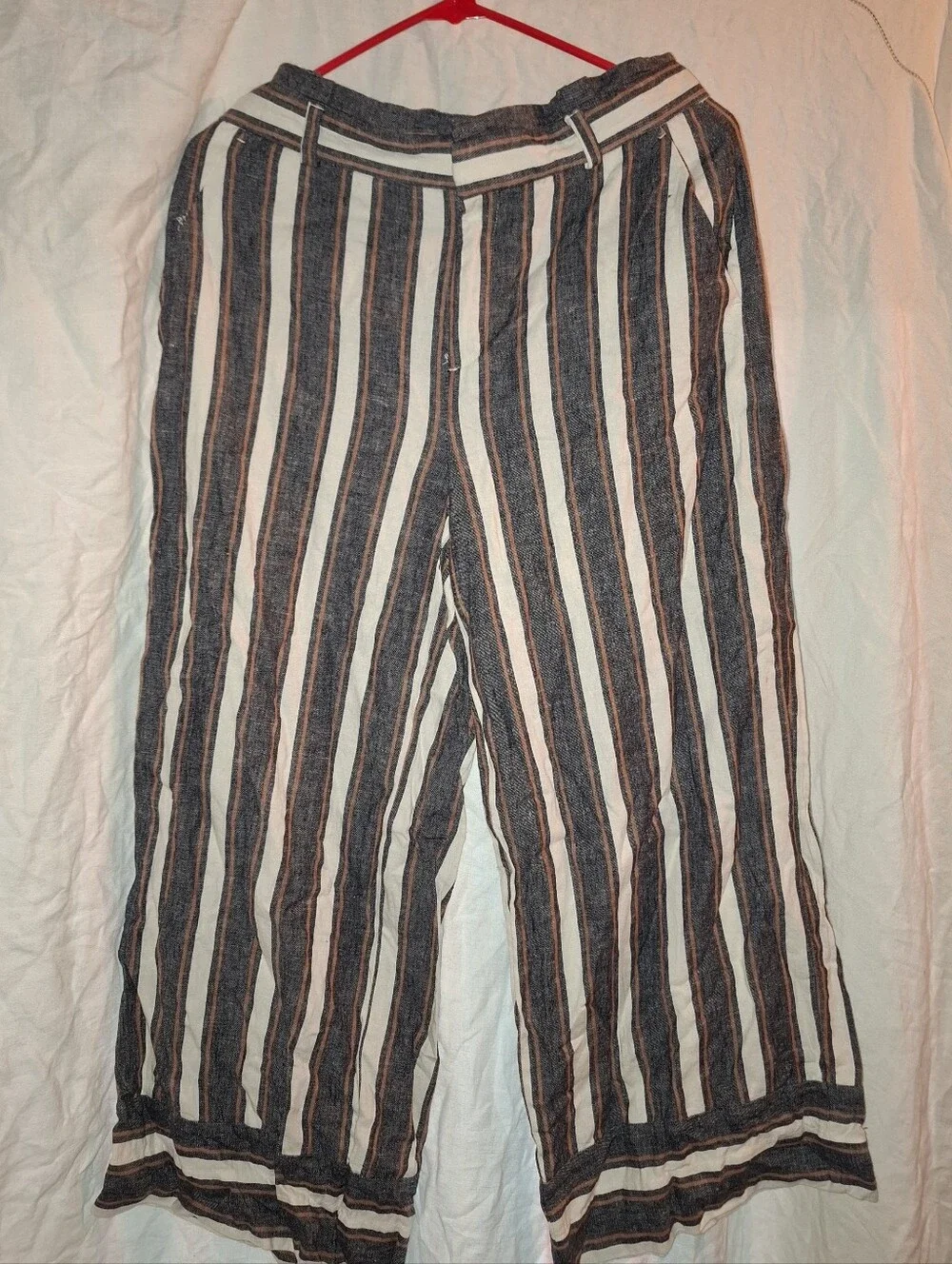 Banana Republic Blake Crop Blue Cream Striped Linen Blend Pants Size 8